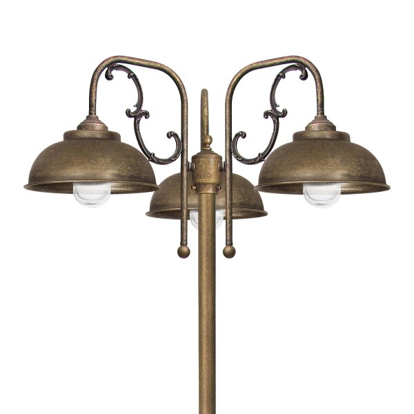Lampadaire extérieur IP44 210 cm 3-flamme E27 laiton massif