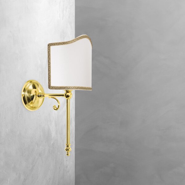 Wandlampe E14 Messing poliert Stoff Weiß Klassisch