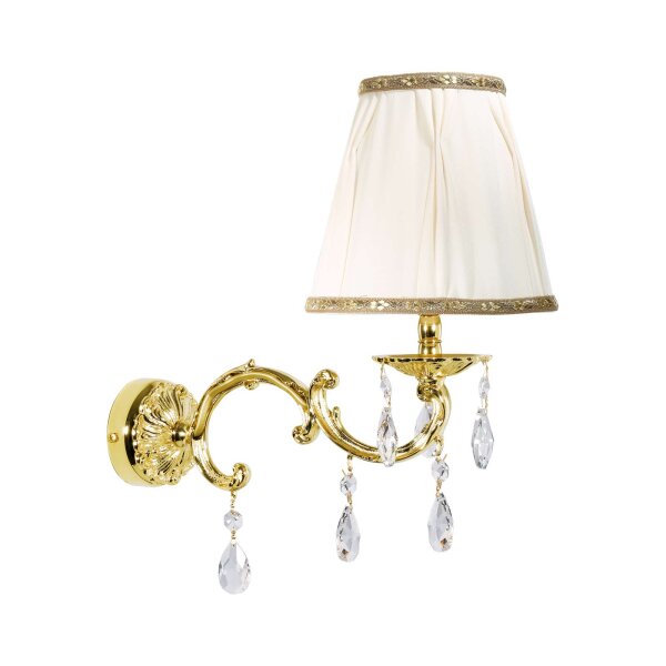 Applique laiton tissu cristal H : 34,5 cm poli blanc E14
