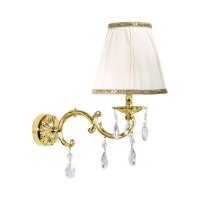 Wandlampe Messing Stoff Kristall H: 34,5 cm poliert...
