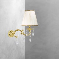 Wandlampe Messing Stoff Kristall H: 34,5 cm poliert...