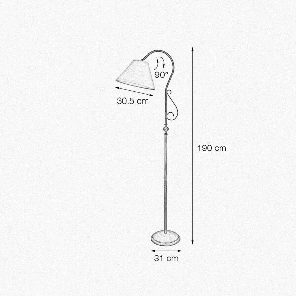 Stehlampe groß 190 cm E27 schwenkbar Messing Stoff Rustikal