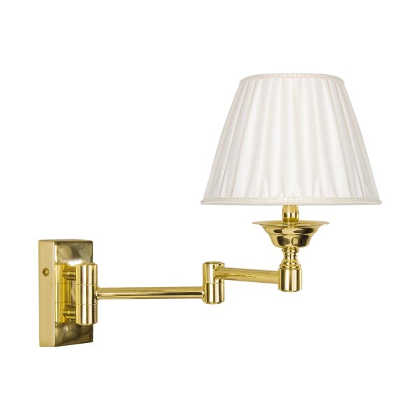 Wandlampe Messing poliert Stoff Weiß E14 Gelenkarm