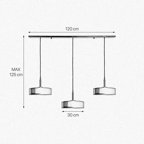 Suspension 3 flammes L : 120 cm Laiton Fer E27