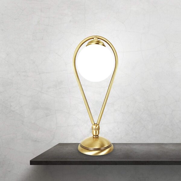 Lampe de table laiton verre 38 cm en bronze clair blanc E14