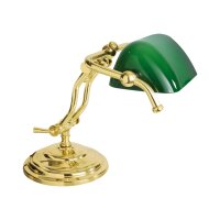 Bankerlampe E14 23 cm in Messing poliert Grün Glas