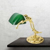 Bankerlampe E14 23 cm in Messing poliert Grün Glas