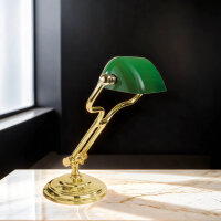 Bankerlampe Grün H: 35 cm verstellbar Echt-Messing...