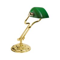 Bankerlampe Grün H: 35 cm verstellbar Echt-Messing...