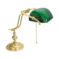 Bankerlampe Zugschalter 38 cm E27 Messing Glas Grün