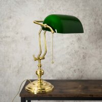 Bankerlampe Zugschalter 38 cm E27 Messing Glas Grün