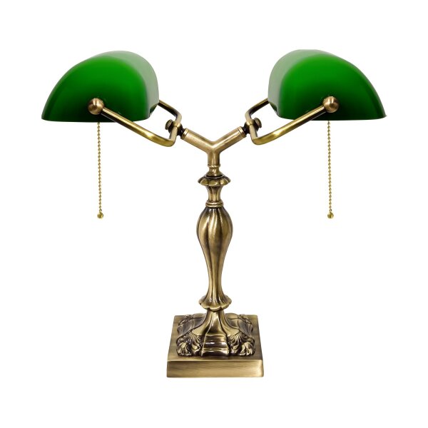 Lampe de banquier 42,5 cm 2 flammes E27 laiton véritable Interrupteur à tirette
