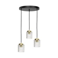 Pendelleuchte 3-flammig verstellbar Messing Eisen Glas...