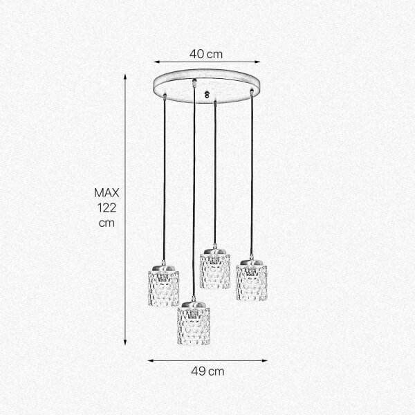 Lampe à suspendre laiton fer verre Ø 49 cm rond 4x E27 salle à manger