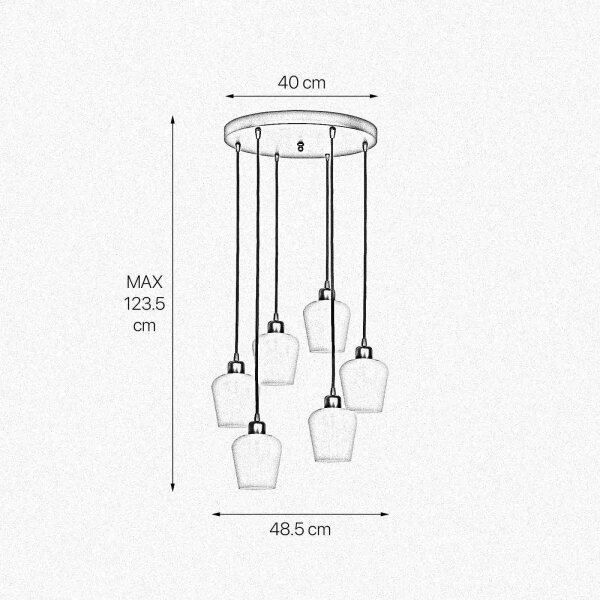 Hängeleuchte Glas Messing Eisen 48,5 cm 6x E27 Weiß Schwarz