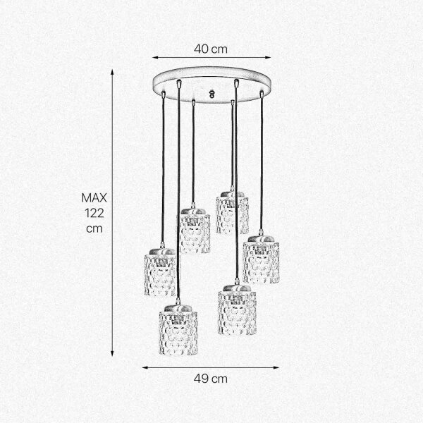 Pendelleuchte Messing Eisen Glas 6x E27 in Schwarz Klar