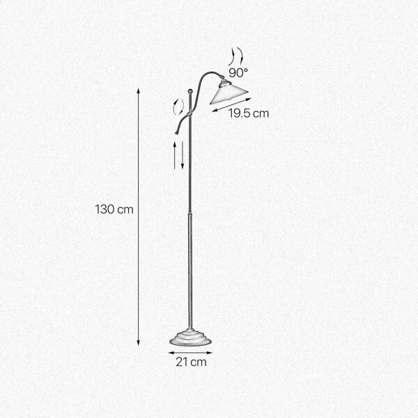 Lampadaire petit 130 cm E27 laiton verre rustique