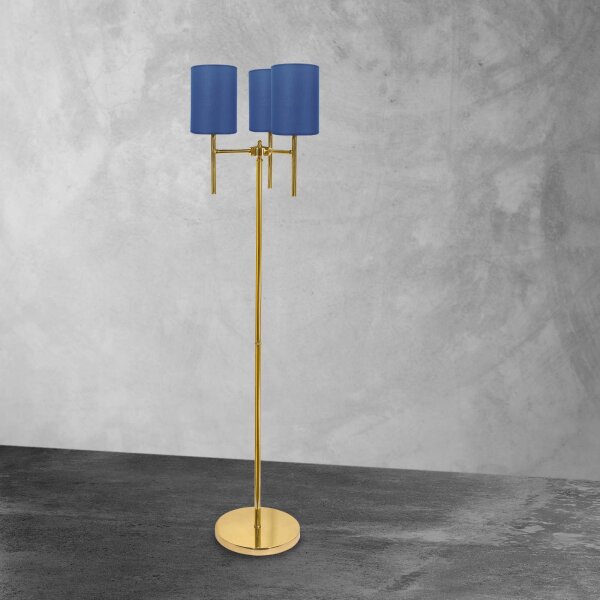 Stehleuchte Messing Stoff Blau 3-flammig 153,5 cm klein
