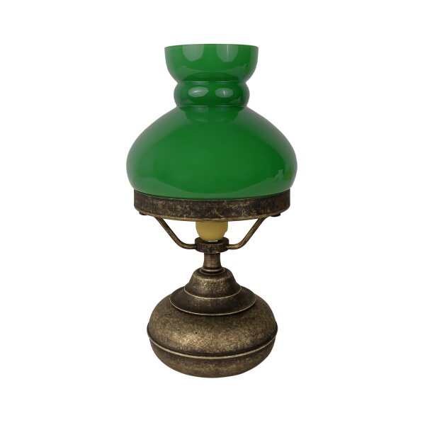 Tischleuchte Glas Messing 24,5 cm in Bronze Antik Grün