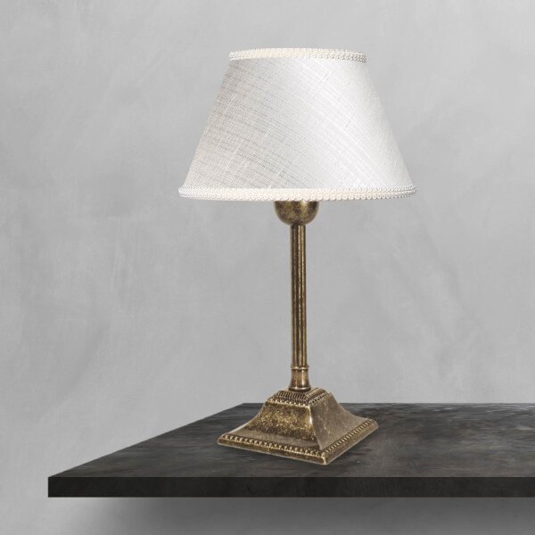Tischleuchte E14 Messing Stoff 29 cm in Bronze Antik Weiß
