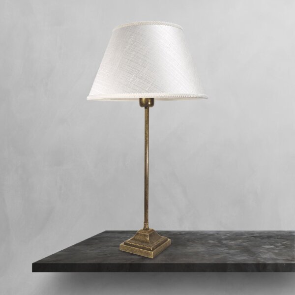 Tischlampe Messing Stoff 56 cm in Bronze Antik Weiß E27