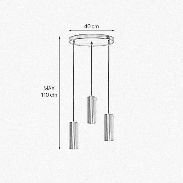 Suspension 3 flammes E27 laiton fer en noir bronze