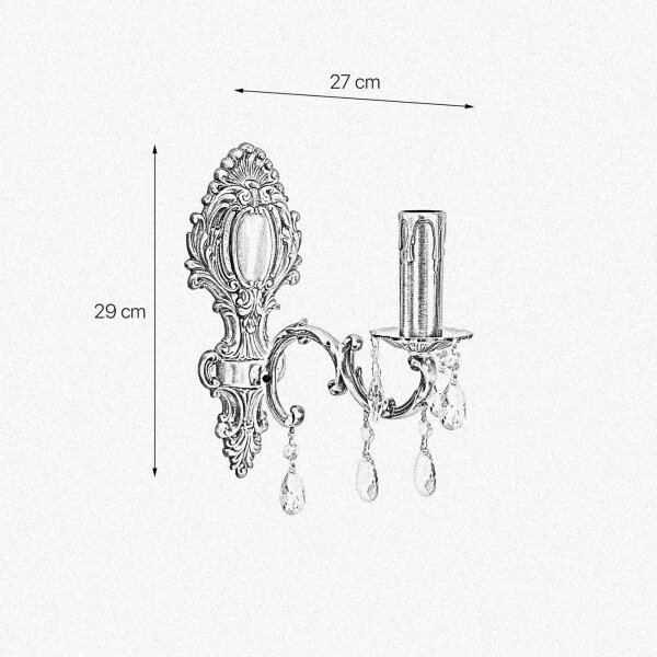 Applique murale laiton cristal H : 29 cm E14 massif en bronze