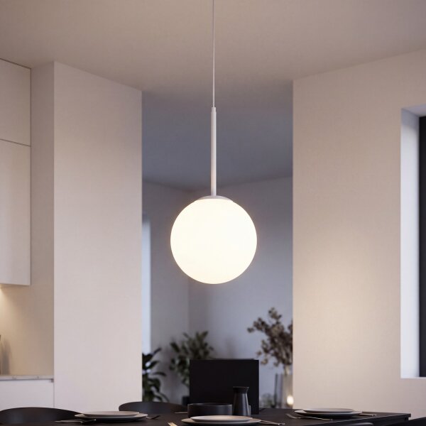 Weiße Hängelampe Kugelschirm E27 Glas Metall blendarm