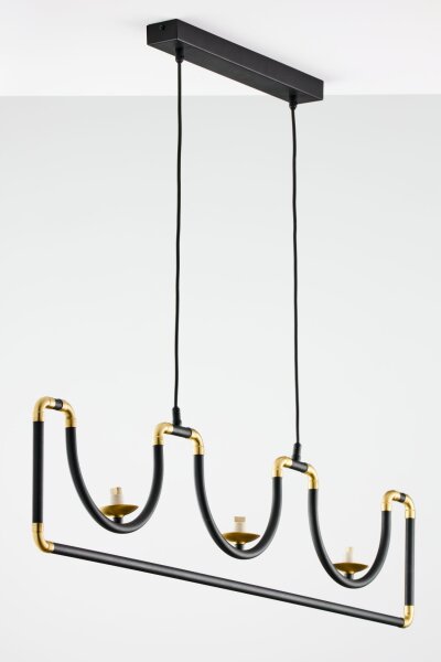 Lampe à suspendre en noir et or métal verre 102 cm long G9