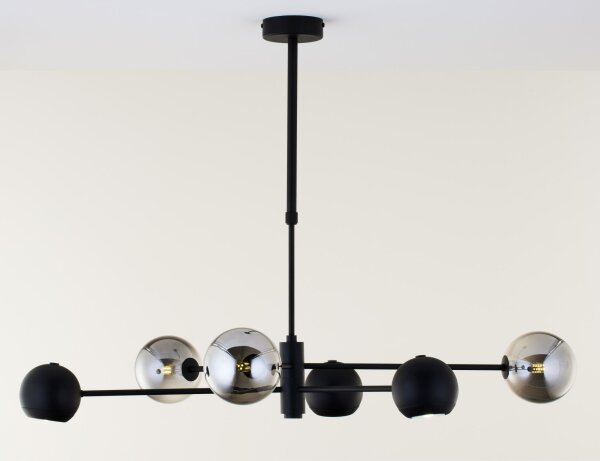 Plafonnier métal verre L:94 cm G9 GU10 noir chrome