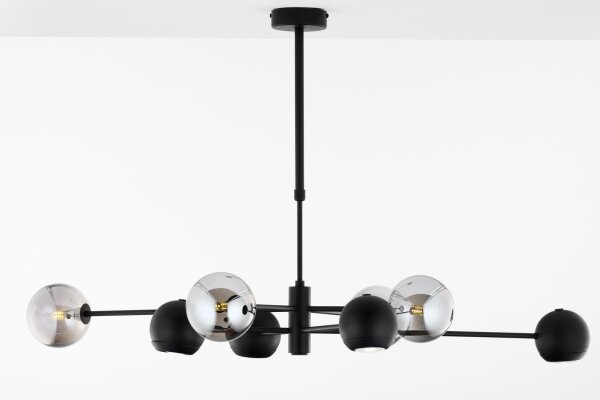 Plafonnier métal verre 100 cm noir chrome 8 flammes