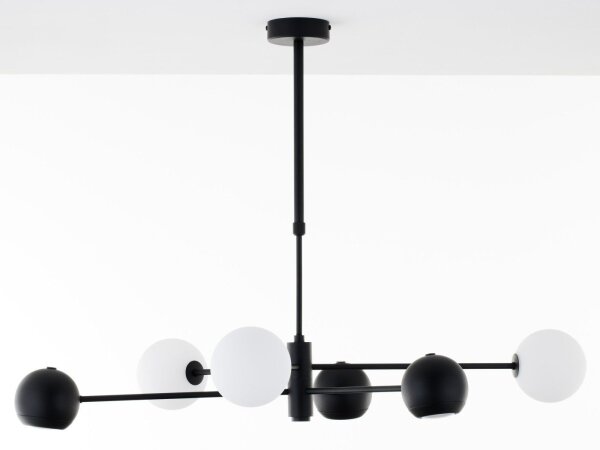 Plafonnier noir métal verre L:94 cm G9 GU10 6-flmg