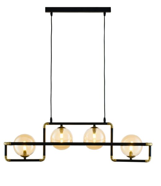 Pendelleuchte Metall Glas 90 cm Schwarz Bernstein Gold