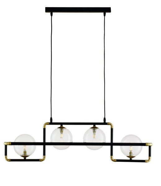 Longue lampe à suspendre métal verre 90 cm G9 en noir or