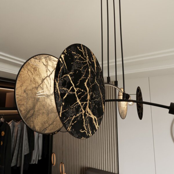 Lampe à suspendre Aspect marbre noir or L : 82 cm Tissu métal