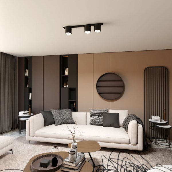 Plafonnier métal 70 cm de long Noir 3 feux GU10 AR111