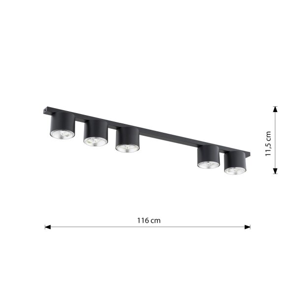 Deckenleuchte Schwarz 116 cm lang Metall 5-flammig GU10 AR111