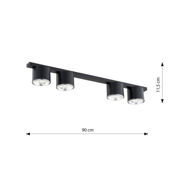 Plafonnier noir 90 cm de long 4-flamme GU10 AR111 Métal