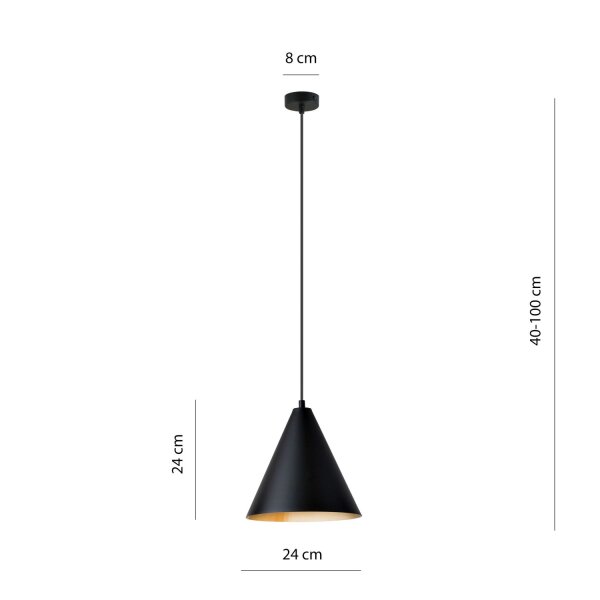 Suspension Noir Or L : 24 cm E27 Métal ajustable