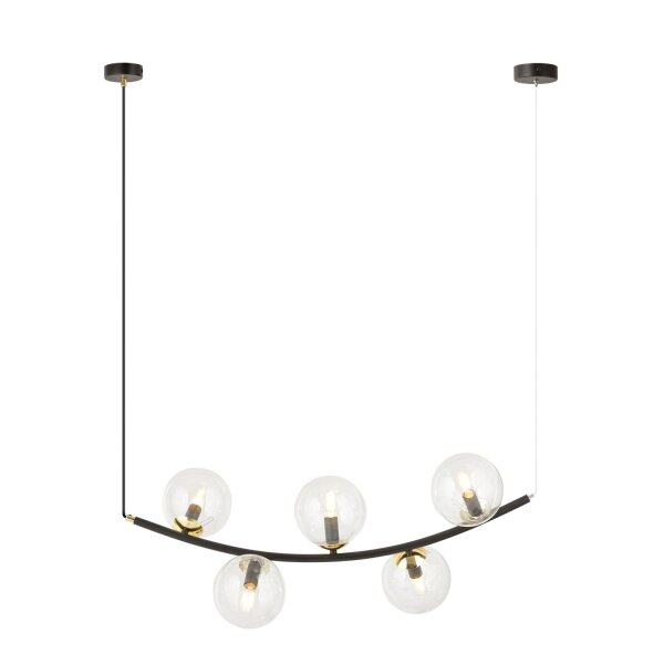 Lampe à suspendre verre métal L : 80 cm en noir or E14 5 flammes