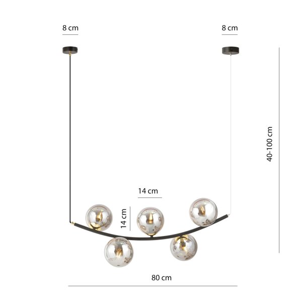 Suspension verre fumé métal L : 80 cm H : max. 1 m 5x E14