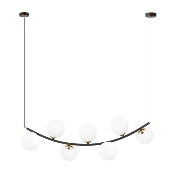 Suspension noir blanc or L : 95 cm 7x E14 métal verre