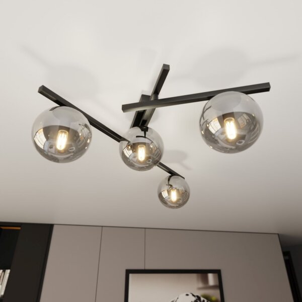 Deckenlampe Rauchglas Metall 63 cm lang E14 4-flammig