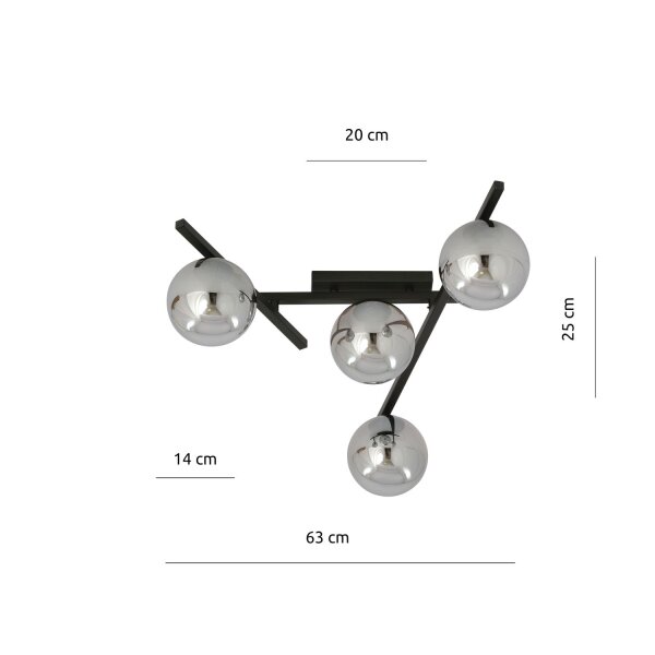 Deckenlampe Rauchglas Metall 63 cm lang E14 4-flammig