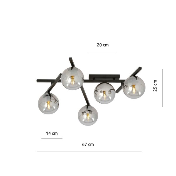 Abat-jour sphérique métal verre fumé L : 67 cm Moderne E14 5 flammes