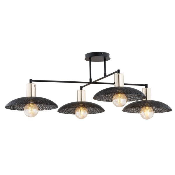 Plafonnier grand 100 cm de long en noir or 4x E27 métal