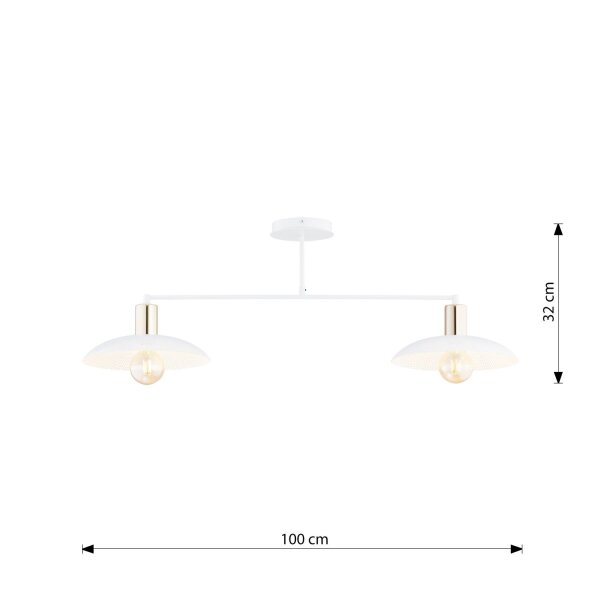 Lampe de plafond métal blanc or 100 cm de long E27 2 flammes