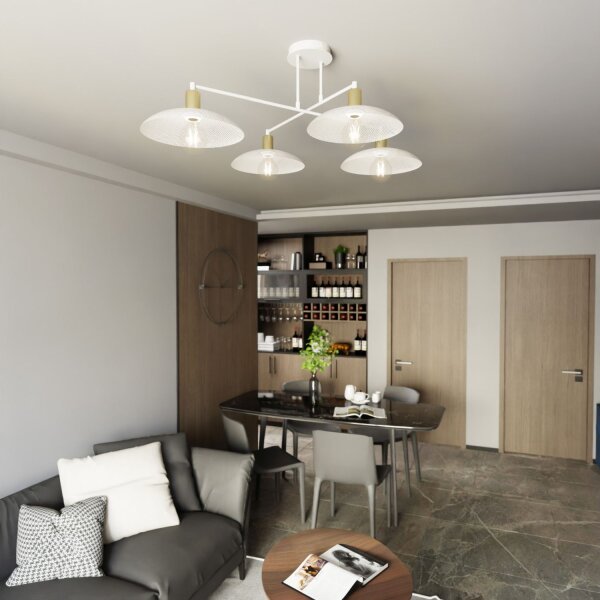 Deckenlampe Weiß Gold 100 cm lang E27 4-flammig Metall