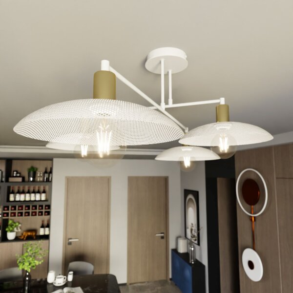 Deckenlampe Weiß Gold 100 cm lang E27 4-flammig Metall