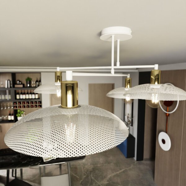 Deckenlampe Weiß Gold 100 cm lang E27 4-flammig Metall
